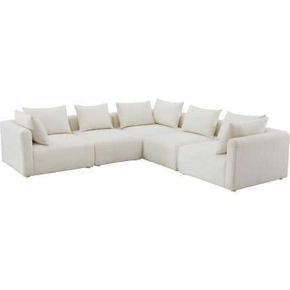 Hangover Boucle 5-Piece Modular L-Sectional by TOV Furniture in cream. Made from boucle, wood in a modern style.