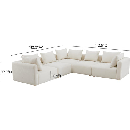 Hangover Boucle 5-Piece Modular L-Sectional by TOV Furniture in cream. Made from boucle, wood in a modern style.