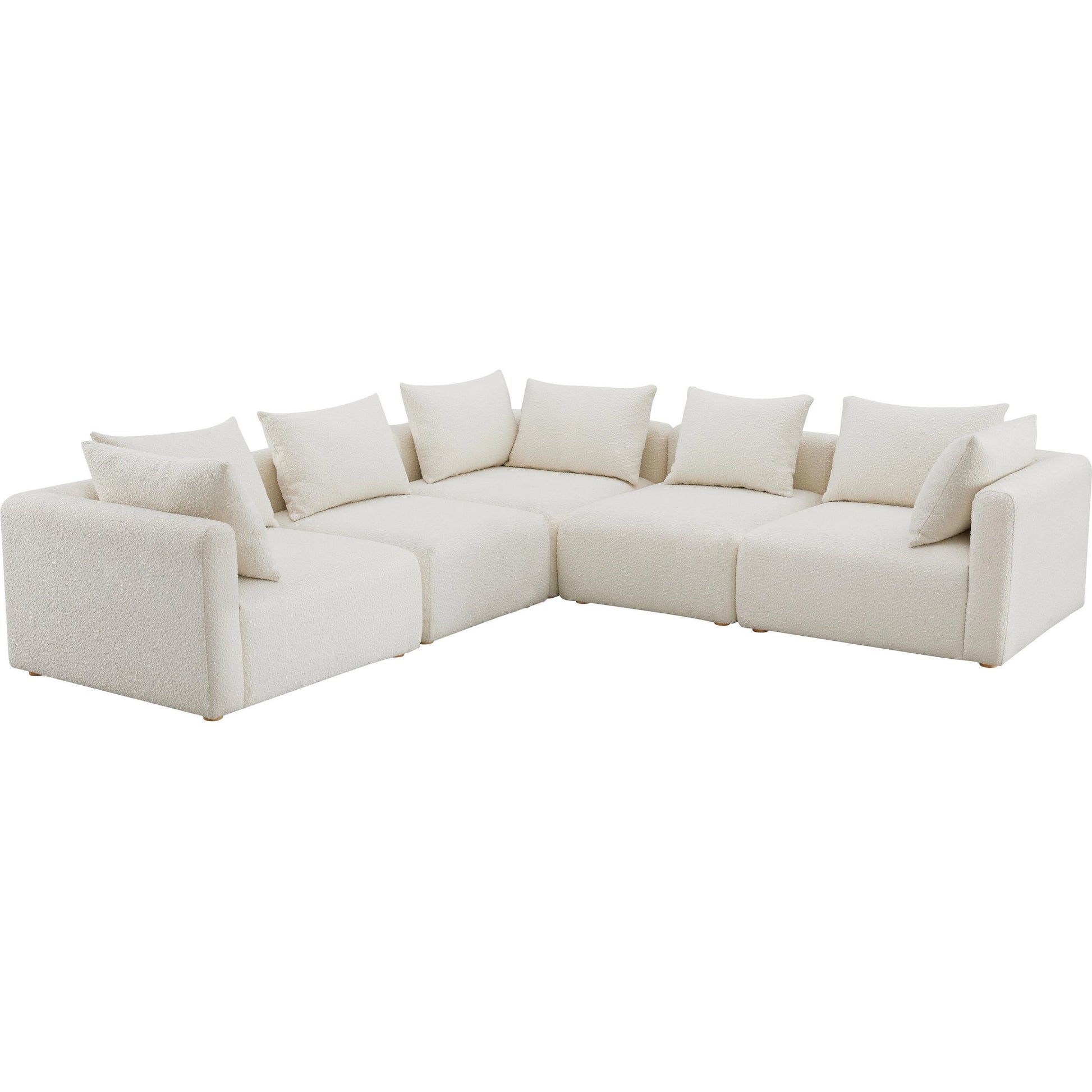 Hangover Boucle 5-Piece Modular L-Sectional by TOV Furniture in cream. Made from boucle, wood in a modern style.