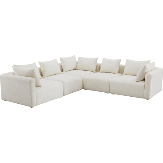 Hangover Boucle 5-Piece Modular L-Sectional by TOV Furniture in cream. Made from boucle, wood in a modern style.