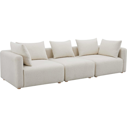 Hangover Boucle Sofa by TOV Furniture in cream. Made from boucle, wood in a modern style.