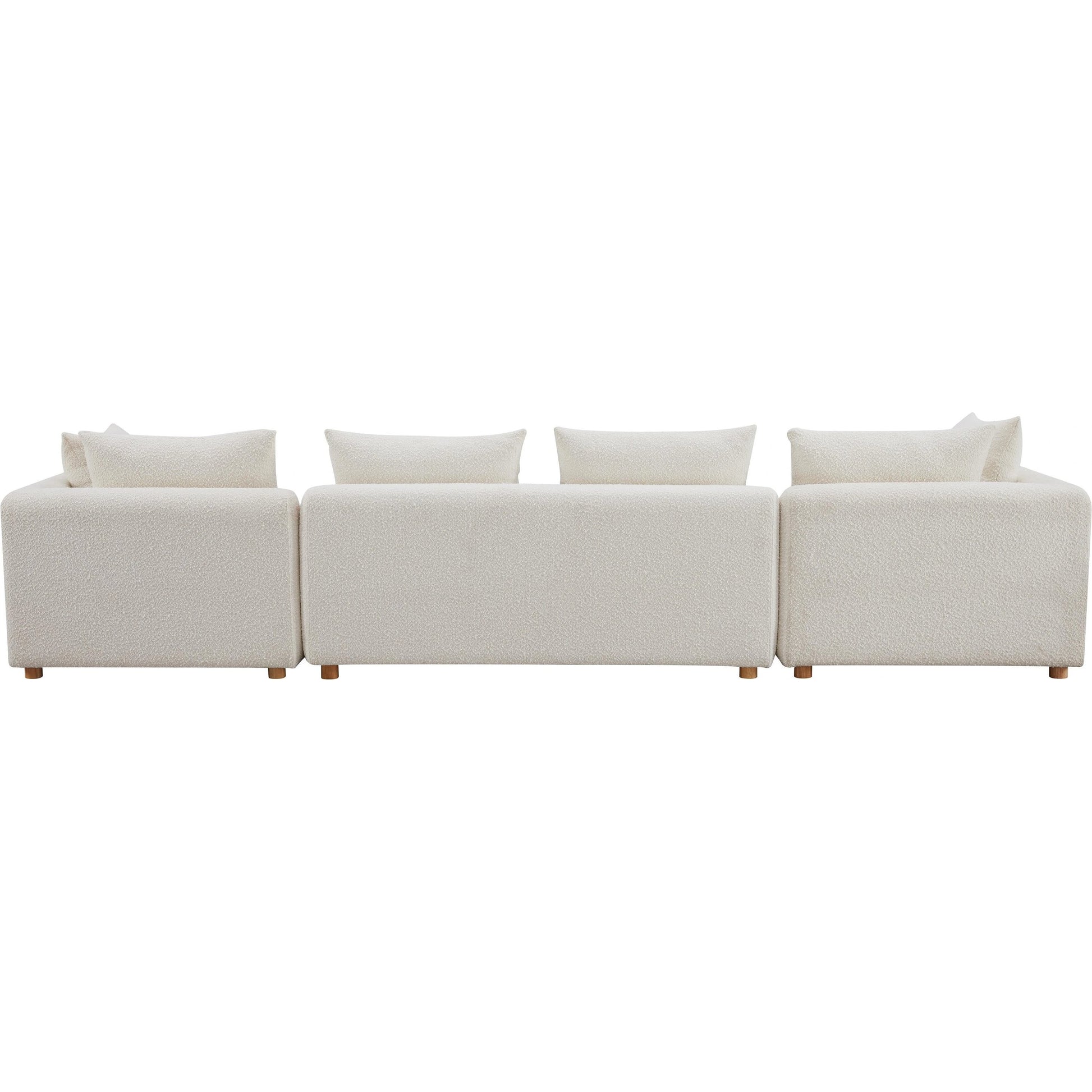 Hangover Boucle Long Sofa by TOV Furniture in cream. Made from boucle, wood in a modern style.