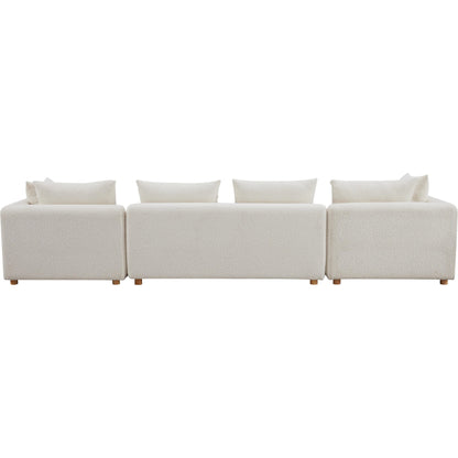 Hangover Boucle Long Sofa by TOV Furniture in cream. Made from boucle, wood in a modern style.