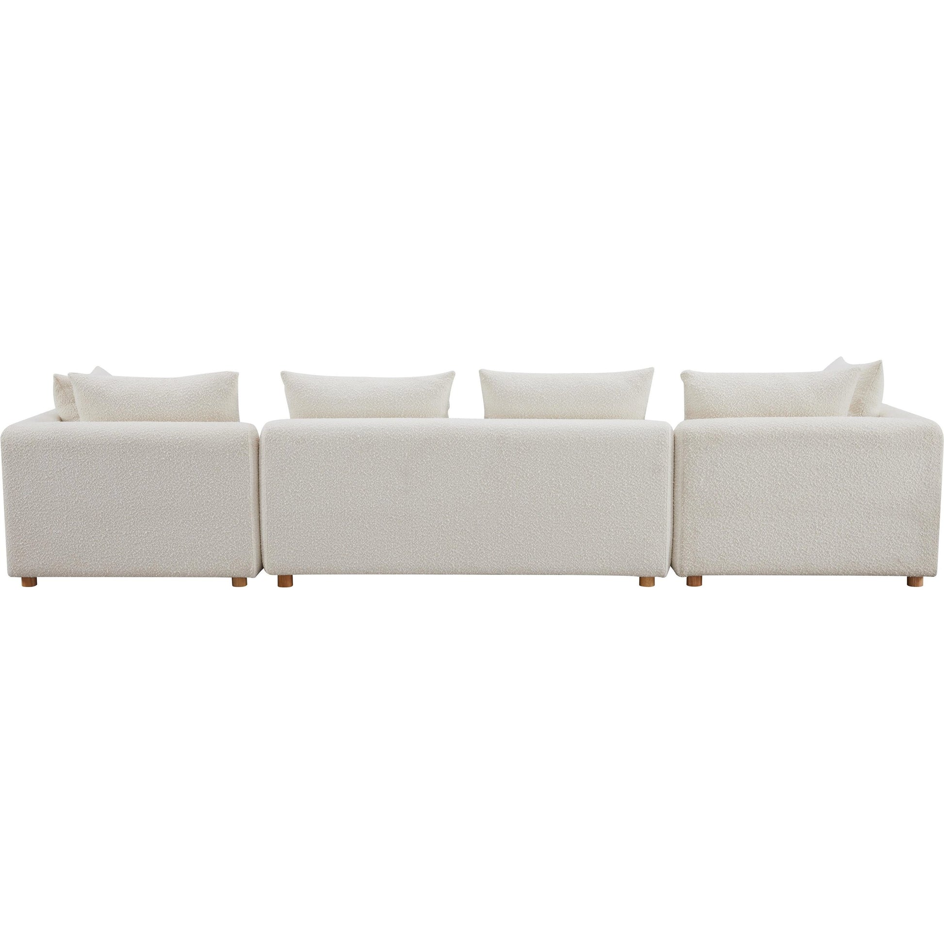 Hangover Boucle Long Sofa by TOV Furniture in cream. Made from boucle, wood in a modern style.