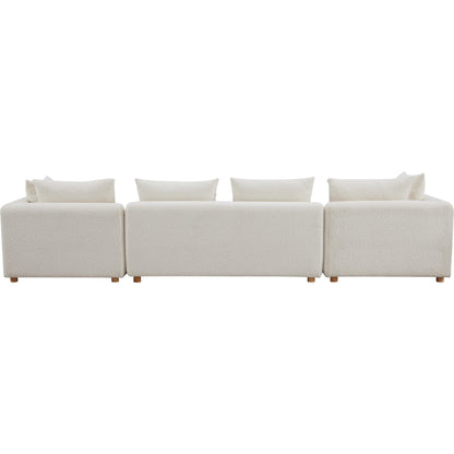 Hangover Boucle Long Sofa by TOV Furniture in cream. Made from boucle, wood in a modern style.