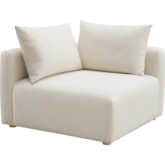Hangover Linen Modular Corner Chair by TOV Furniture in cream. Made from linen, wood in a modern style.