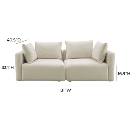 Hangover Linen Loveseat by TOV Furniture in cream. Made from linen, wood in a modern style.