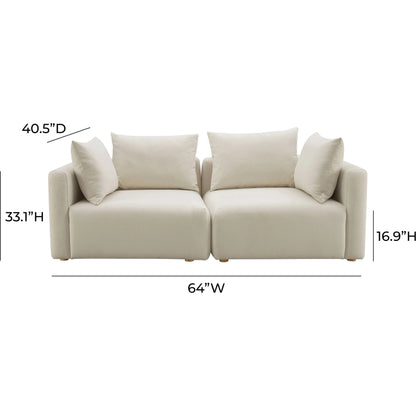 Hangover Linen Loveseat by TOV Furniture in cream. Made from linen, wood in a modern style.