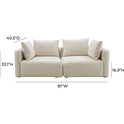 Hangover Linen Loveseat by TOV Furniture in cream. Made from linen, wood in a modern style.