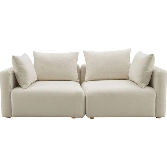 Hangover Linen Loveseat by TOV Furniture in cream. Made from linen, wood in a modern style.