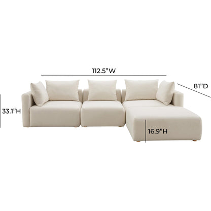 Hangover Linen 4-Piece Modular Sectional by TOV Furniture in cream. Made from linen, wood in a modern style.