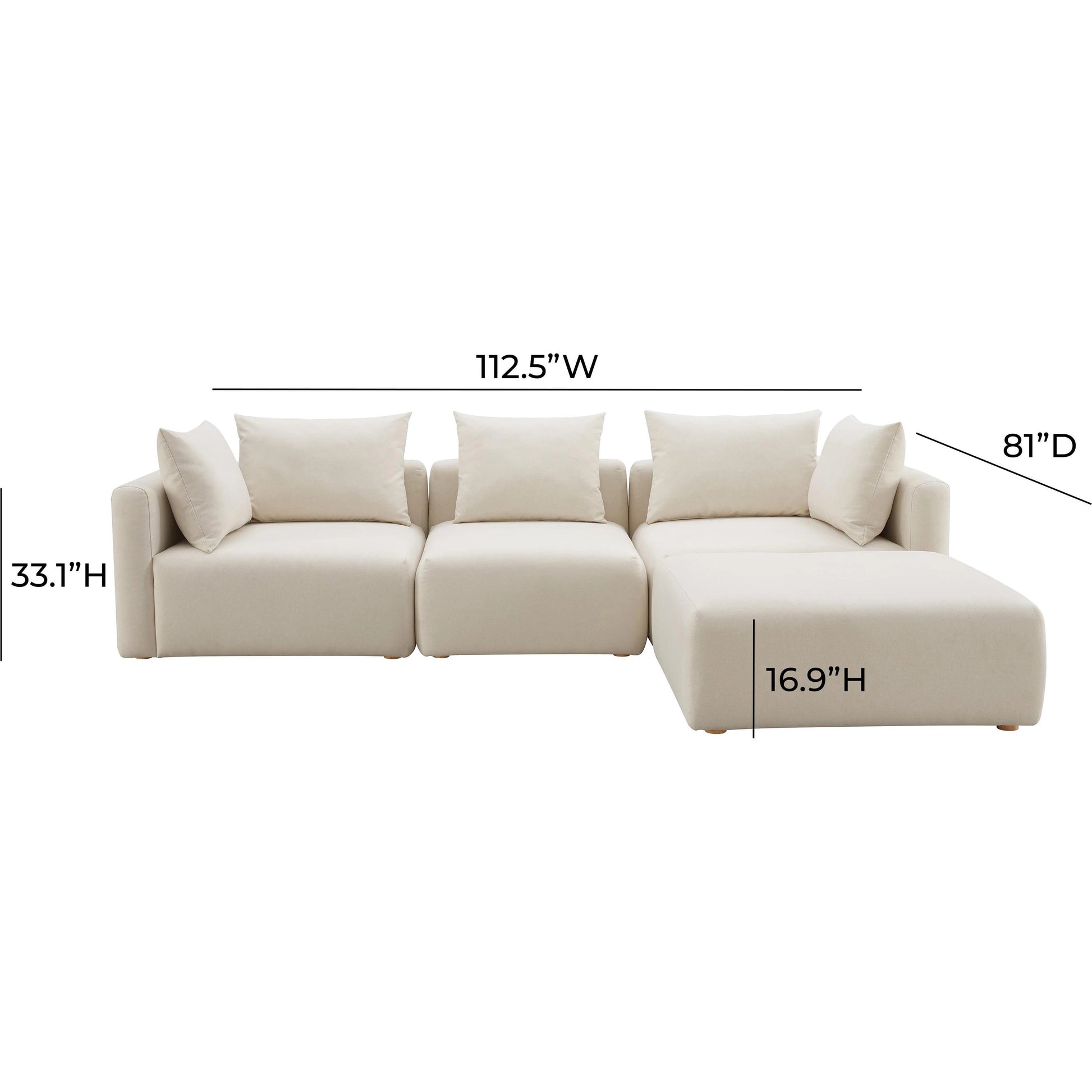 Hangover Linen 4-Piece Modular Sectional by TOV Furniture in cream. Made from linen, wood in a modern style.