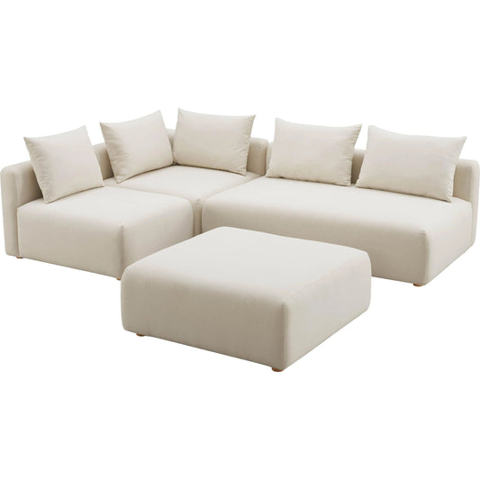 Hangover Linen 4-Piece Modular Chaise Sectional by TOV Furniture in cream. Made from linen, wood in a modern style.