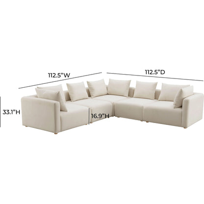 Hangover Linen 5-Piece Modular L-Sectional by TOV Furniture in cream. Made from linen, wood in a modern style.