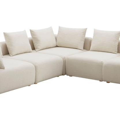 Hangover Linen 5-Piece Modular L-Sectional by TOV Furniture in cream. Made from linen, wood in a modern style.