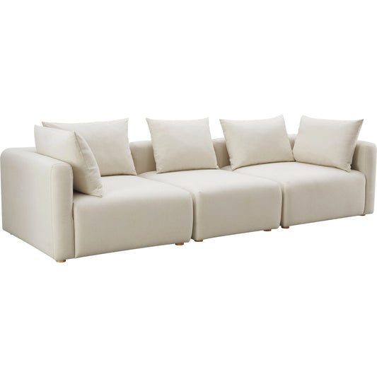 Hangover Linen Sofa by TOV Furniture in cream. Made from linen, wood in a modern style.