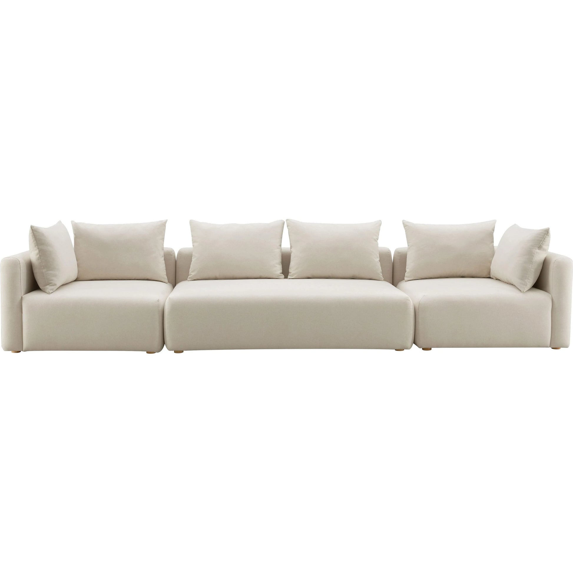 Hangover Linen Long Sofa by TOV Furniture in cream. Made from linen, wood in a modern style.