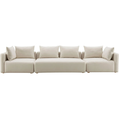 Hangover Linen Long Sofa by TOV Furniture in cream. Made from linen, wood in a modern style.