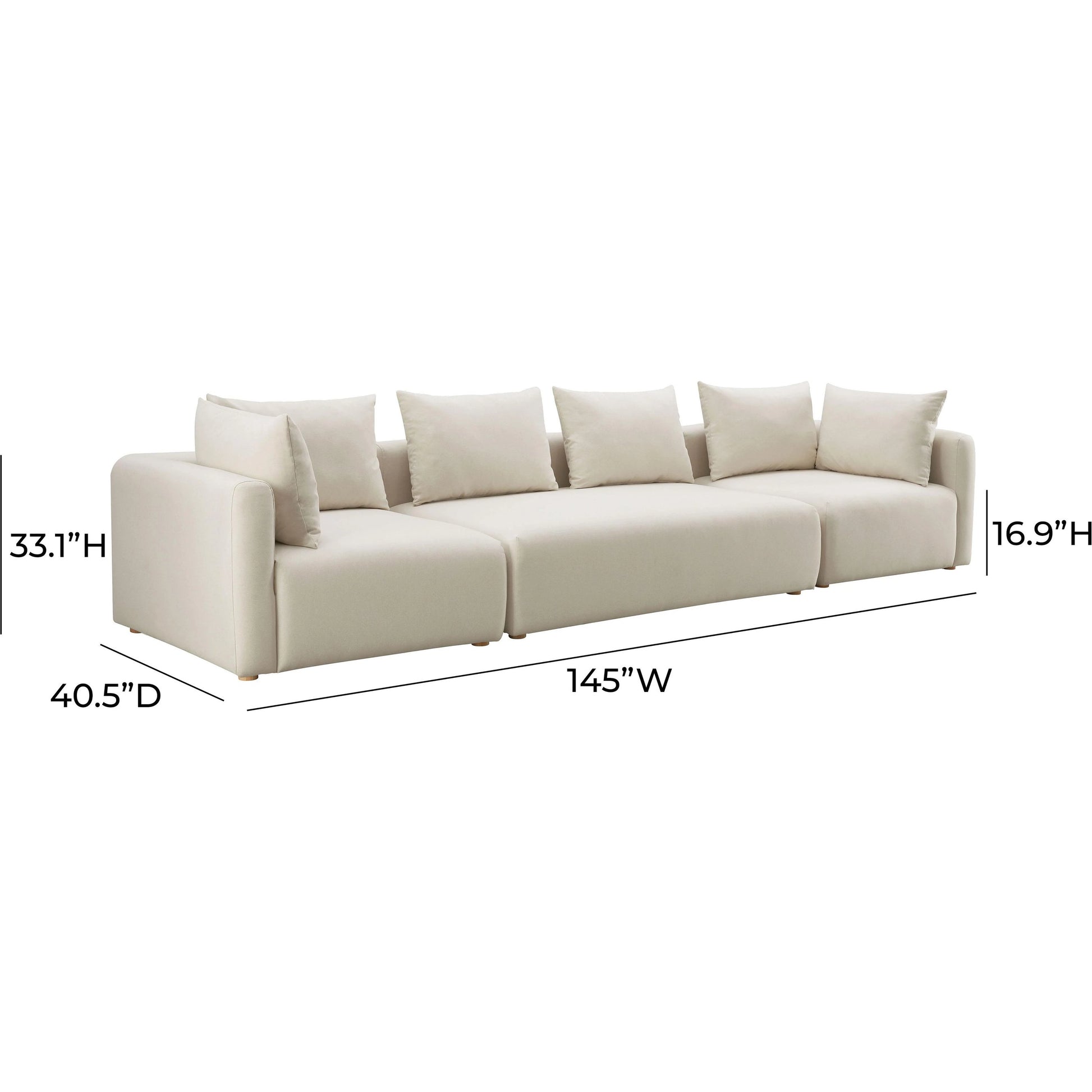 Hangover Linen Long Sofa by TOV Furniture in cream. Made from linen, wood in a modern style.