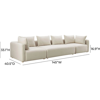 Hangover Linen Long Sofa by TOV Furniture in cream. Made from linen, wood in a modern style.