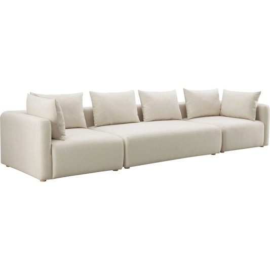 Hangover Linen Long Sofa by TOV Furniture in cream. Made from linen, wood in a modern style.