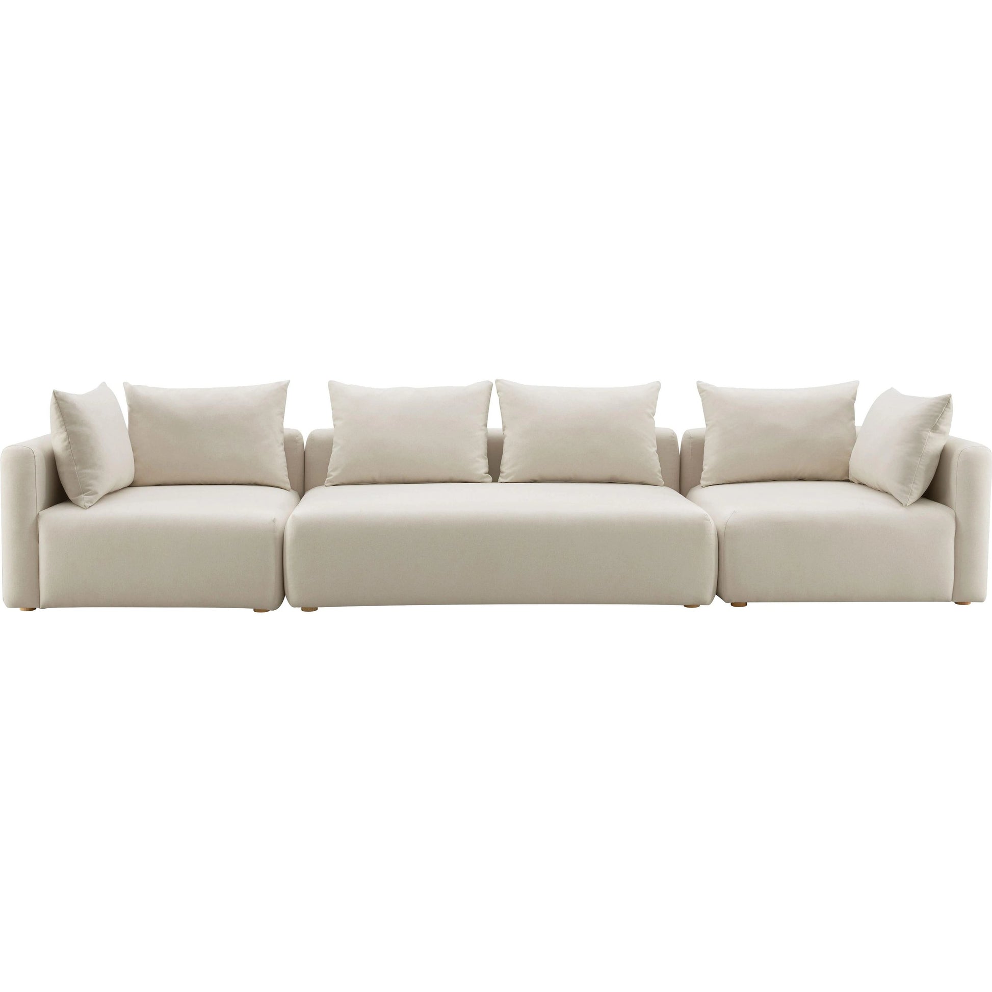 Hangover Linen Long Sofa by TOV Furniture in cream. Made from linen, wood in a modern style.
