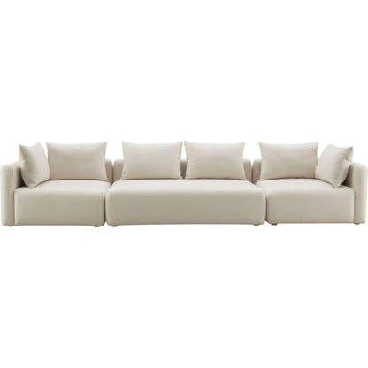 Hangover Linen Long Sofa by TOV Furniture in cream. Made from linen, wood in a modern style.