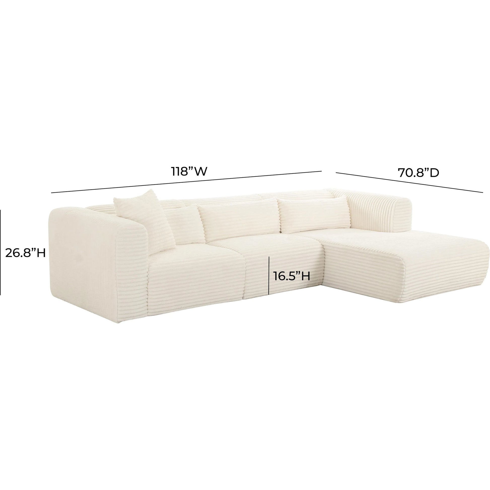 Tarra Fluffy Oversized Corduroy Modular RAF Sectional by TOV Furniture. Made from corduroy, wood in a transitional style.