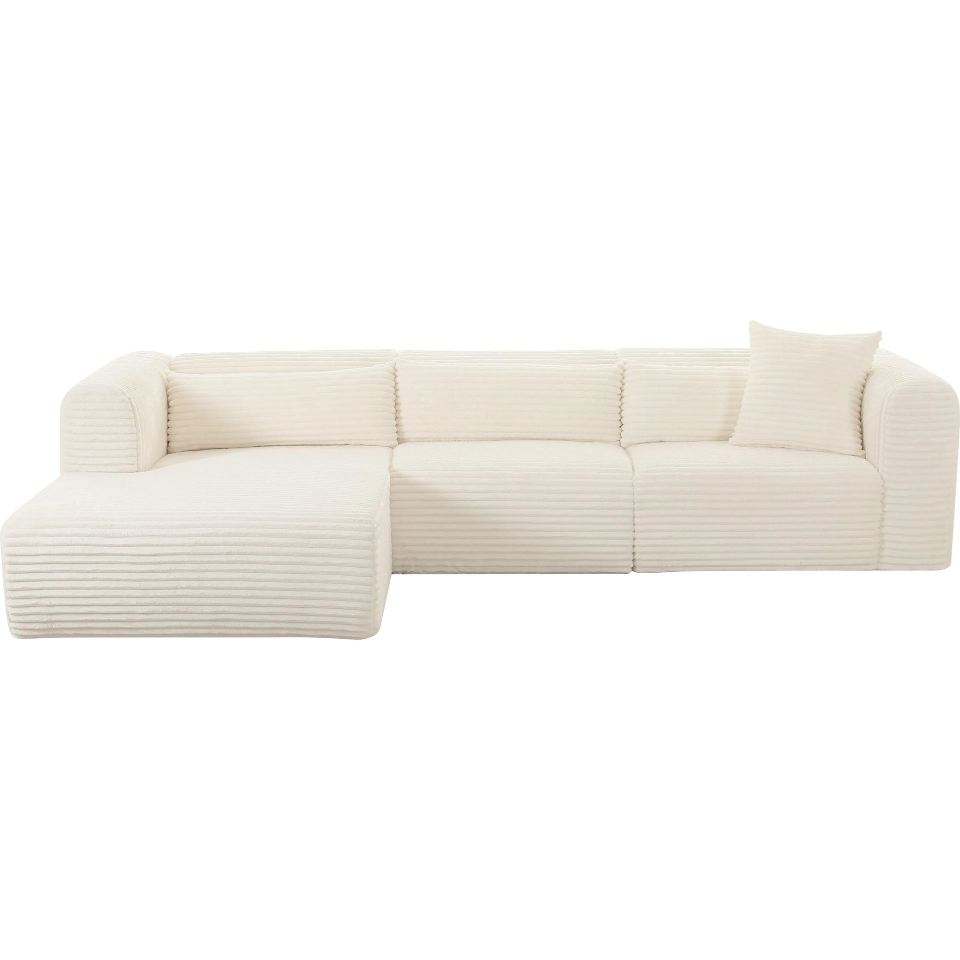 Tarra Fluffy Oversized Corduroy Modular LAF Sectional by TOV Furniture. Made from corduroy, wood in a transitional style.