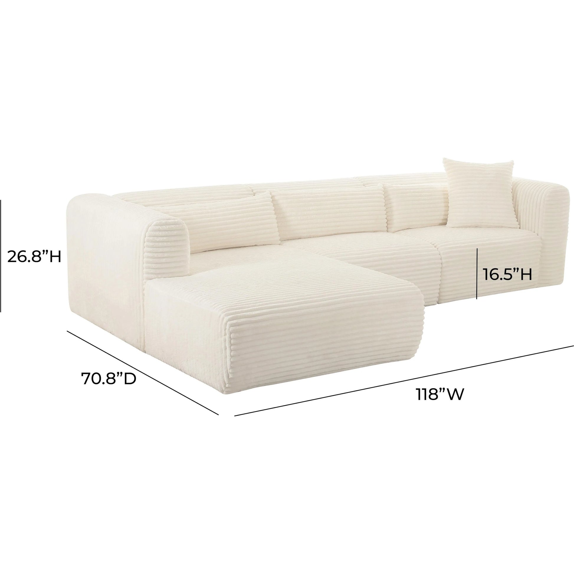 Tarra Fluffy Oversized Corduroy Modular LAF Sectional by TOV Furniture. Made from corduroy, wood in a transitional style.