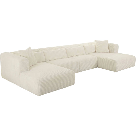 Tarra 4-Piece Fluffy Oversized Performance Modular U-Sectional by TOV Furniture. Made from corduroy, wood in a unique style.