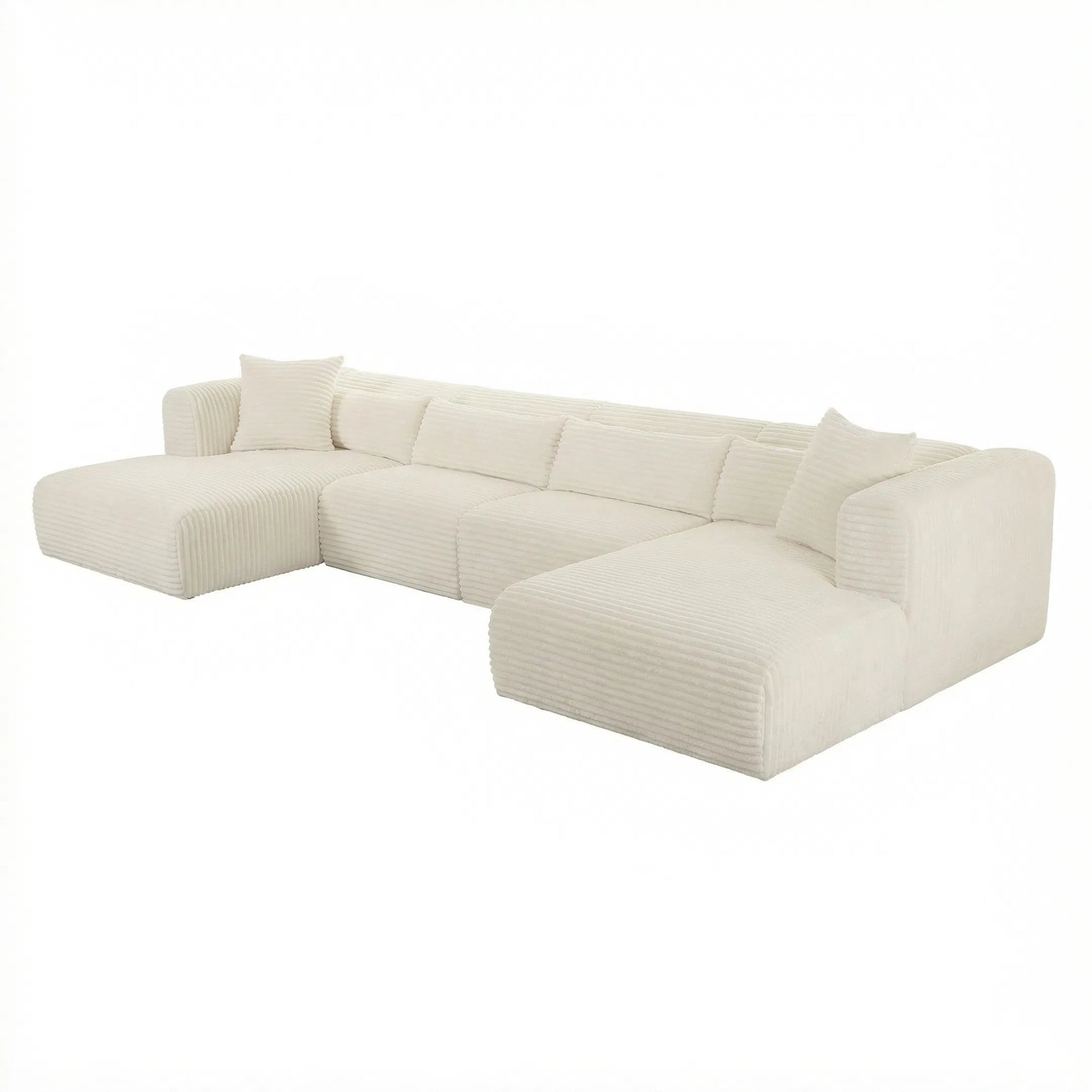 Tarra 4-Piece Fluffy Oversized Performance Modular U-Sectional by TOV Furniture. Made from corduroy, wood in a unique style.