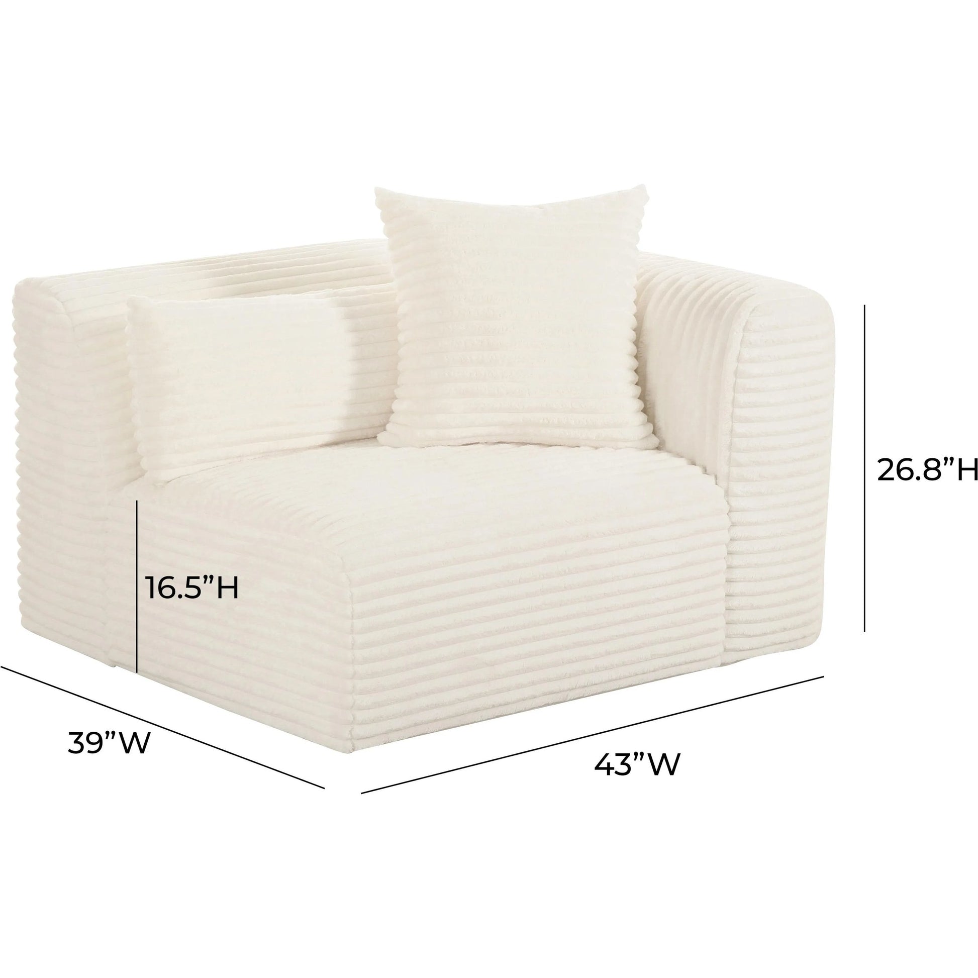 Tarra Fluffy Oversized Corduroy Modular RAF Corner Chair by TOV Furniture. Made from corduroy, wood in a transitional style.