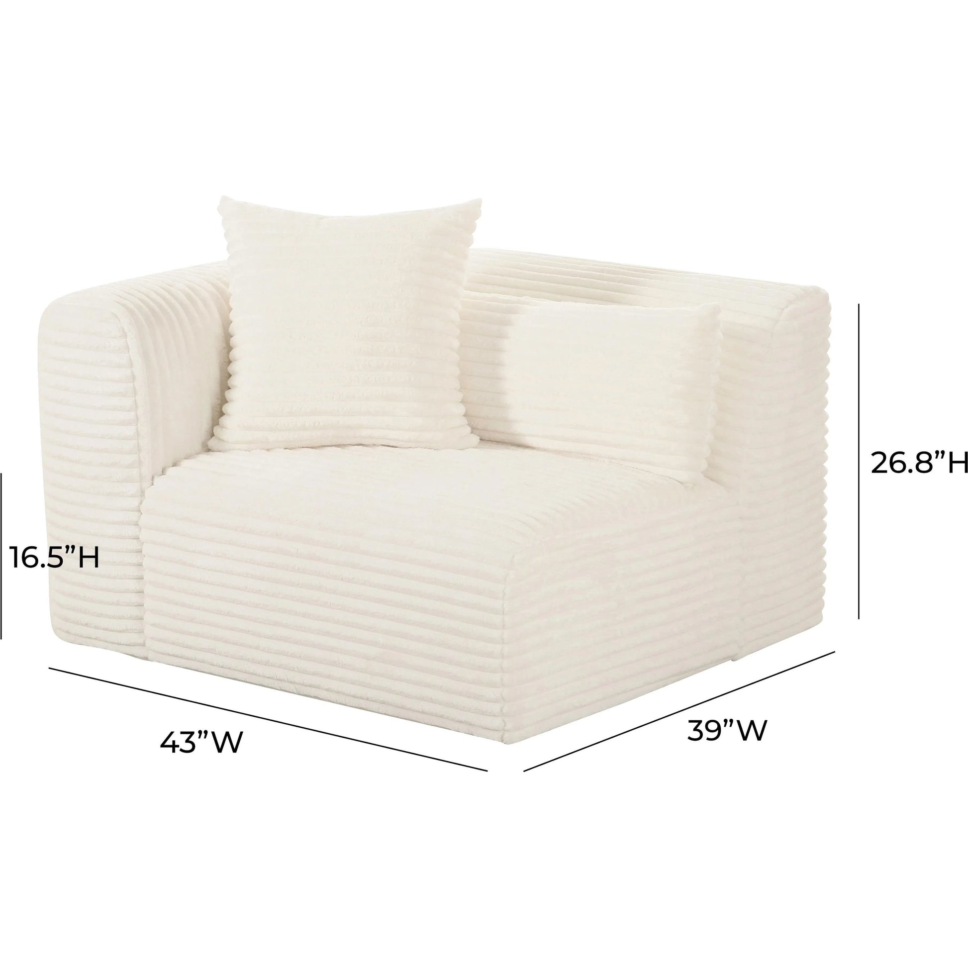 Tarra Fluffy Oversized Corduroy Modular LAF Corner Chair by TOV Furniture. Made from corduroy, wood in a transitional style.