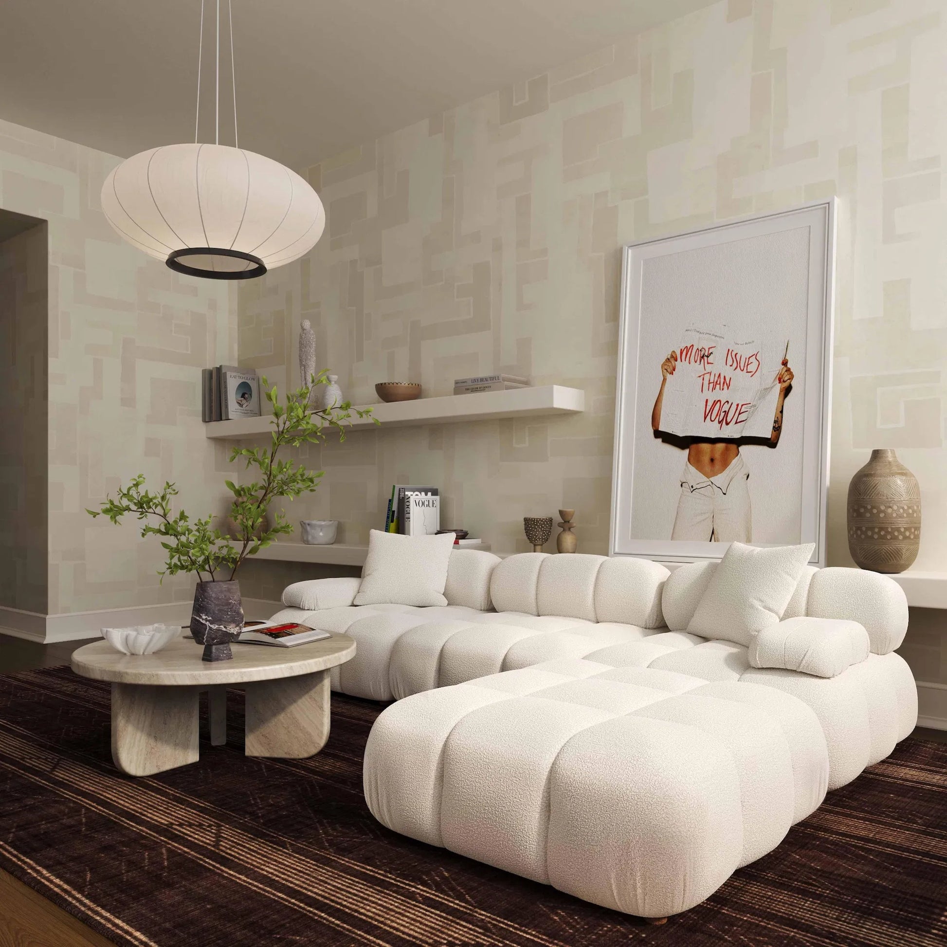Calliope Vegan Shearling 4-Piece Modular Sectional by TOV Furniture. Made from fabric, plywood, wood in a transitional style.