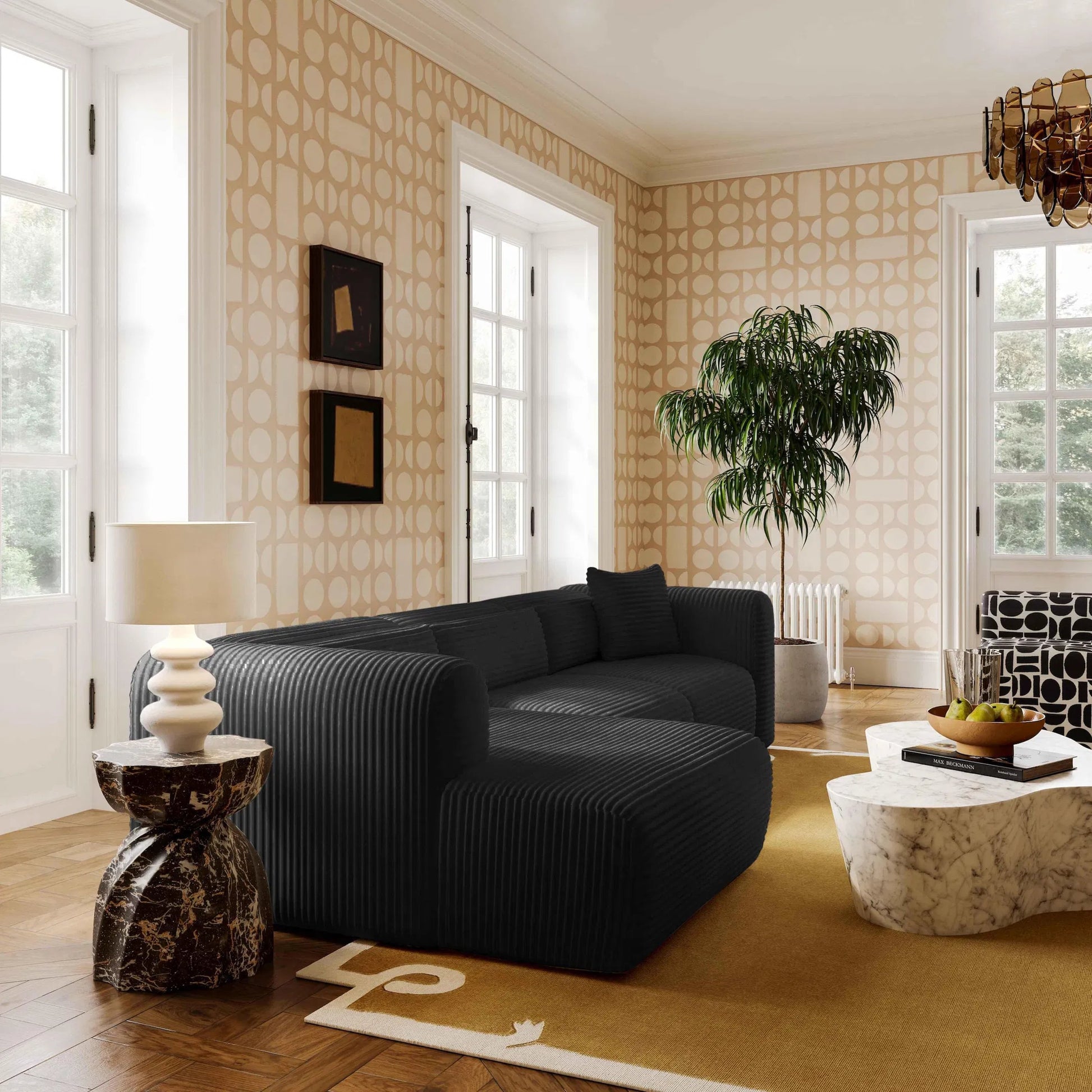 Tarra Fluffy Oversized Corduroy Modular LAF Chaise by TOV Furniture. Made from corduroy, wood in a transitional style.