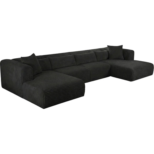 Tarra 4-Piece Fluffy Oversized Performance Modular U-Sectional by TOV Furniture. Made from corduroy, wood in a unique style.