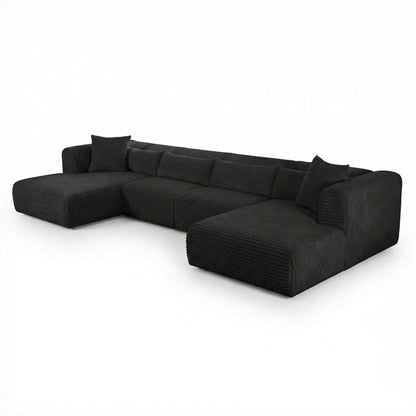 Tarra 4-Piece Fluffy Oversized Performance Modular U-Sectional by TOV Furniture. Made from corduroy, wood in a unique style.
