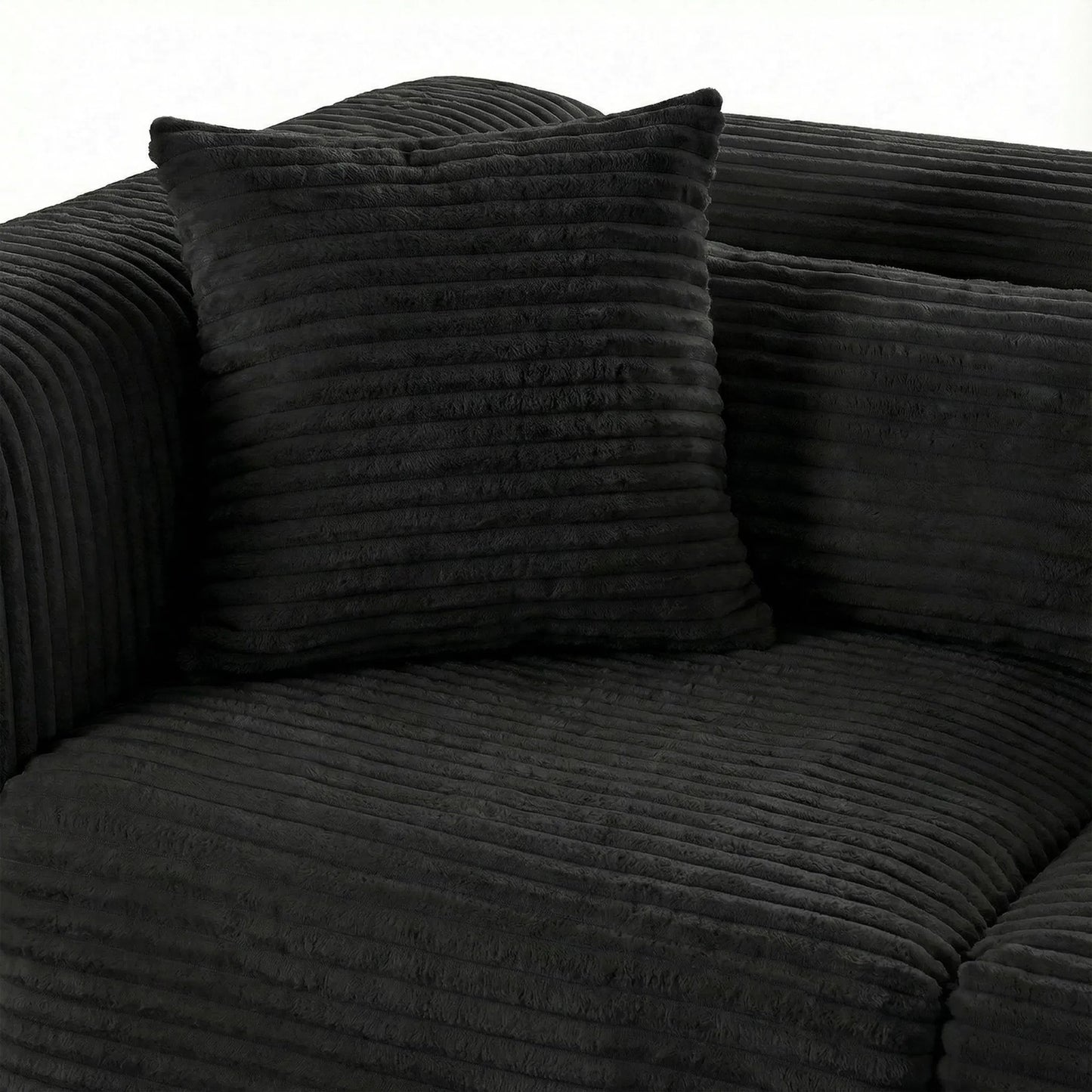 008 SI-2532704 | Closeup | Tarra 4-Piece Fluffy Oversized Performance Modular U-Sectional by TOV Furniture. Made from corduroy, wood in a unique style.