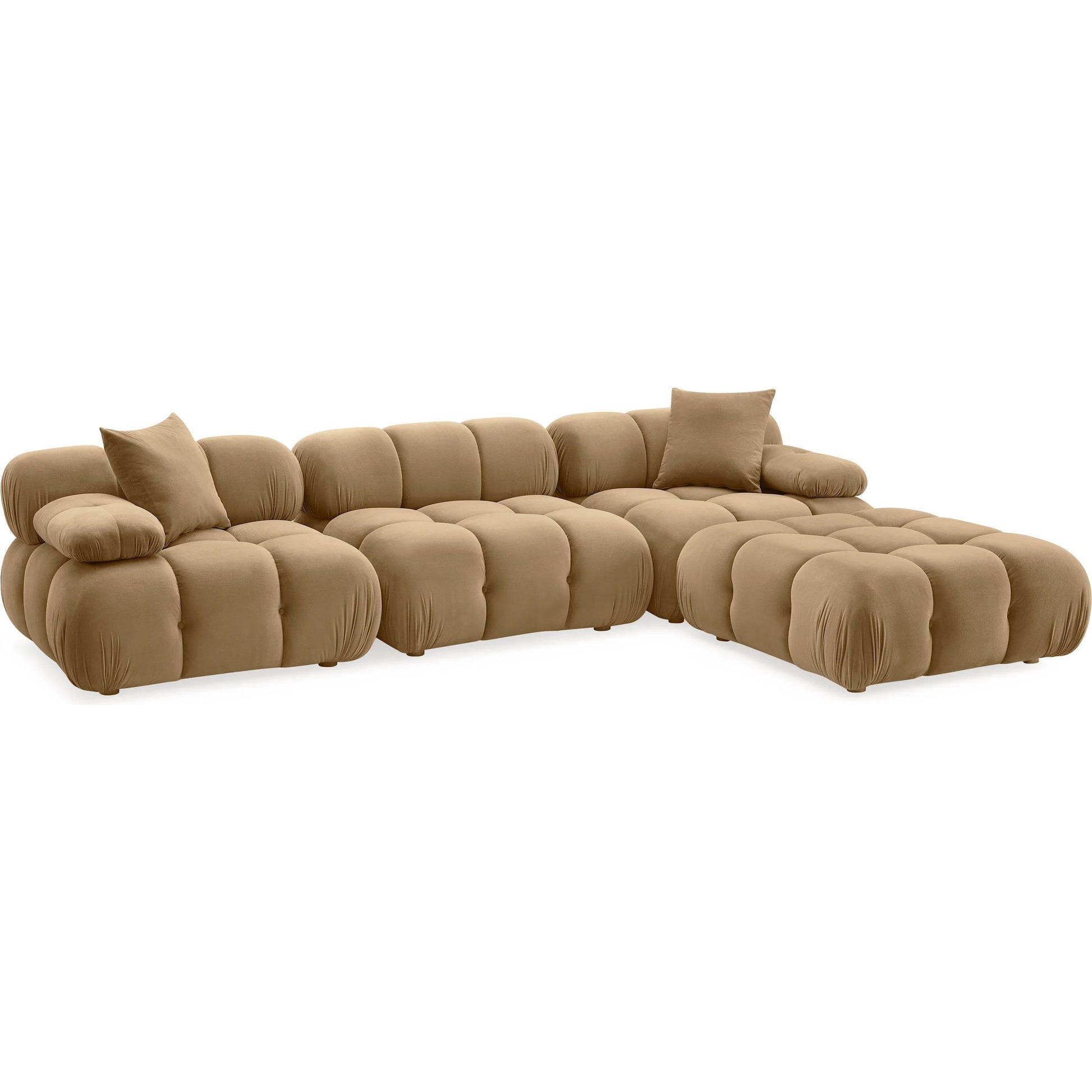 Calliope Performance Velvet 4-Piece Modular Sectional by TOV Furniture in cafe au lait. Made from plywood, velvet, wood in a transitional style.