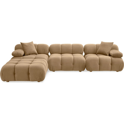 Calliope Performance Velvet 4-Piece Modular Sectional by TOV Furniture in cafe au lait. Made from plywood, velvet, wood in a transitional style.