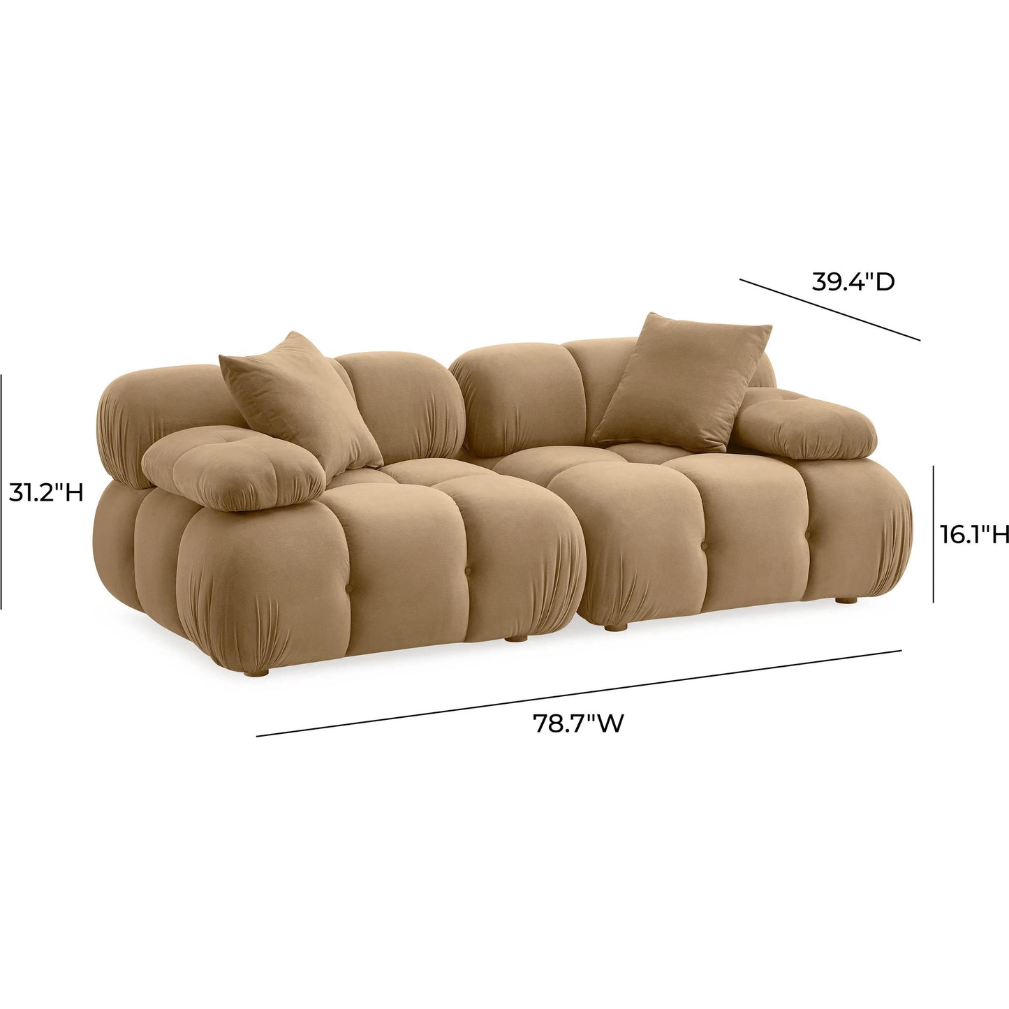 004 SI-2248176 | Additional Silo | Calliope Performance Velvet Modular Loveseat by TOV Furniture in cafe au lait. Made from plywood, velvet, wood in a transitional style.