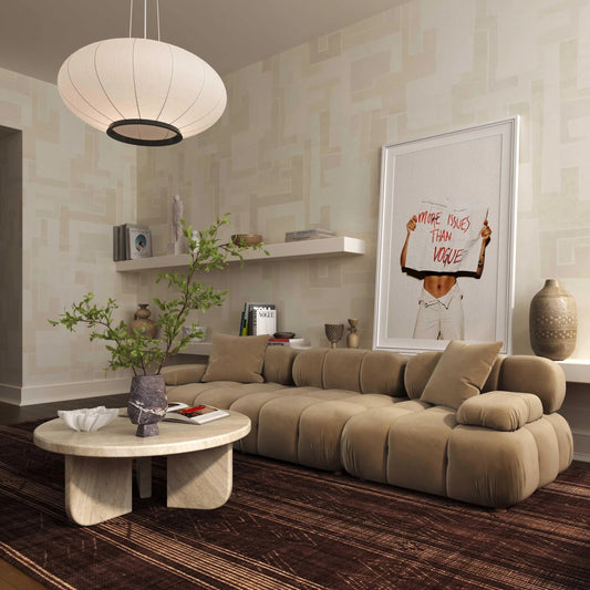 Calliope Performance Velvet Modular Sofa by TOV Furniture in cafe au lait. Made from plywood, velvet, wood in a transitional style.