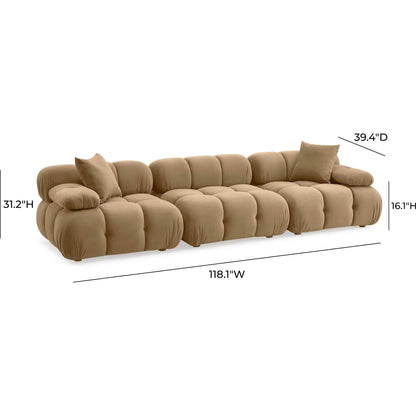 Calliope Performance Velvet Modular Sofa by TOV Furniture in cafe au lait. Made from plywood, velvet, wood in a transitional style.
