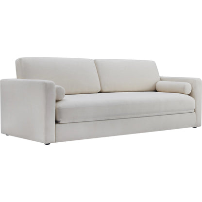 Ryan Upcycled Linen Sofa Bed by TOV Furniture in cream. Made from plywood, recycled fabric, wood in a unique style.