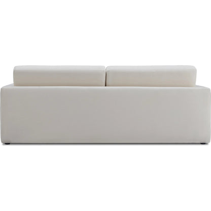 Ryan Upcycled Linen Sofa Bed by TOV Furniture in cream. Made from plywood, recycled fabric, wood in a unique style.