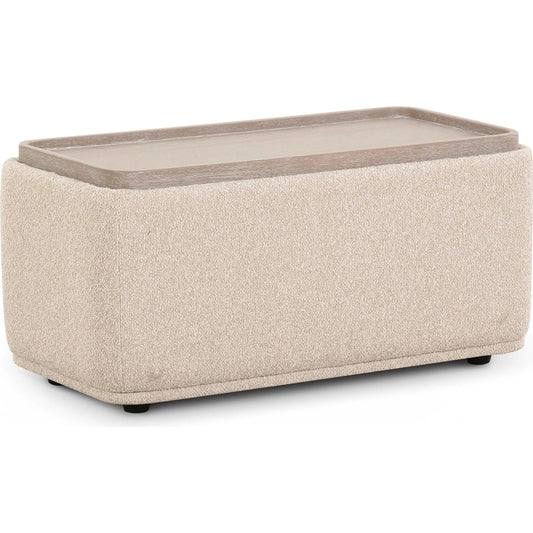Sylvie Boucle Ottoman Table by TOV Furniture in cream. Made from boucle, mdf, plywood in a unique style.