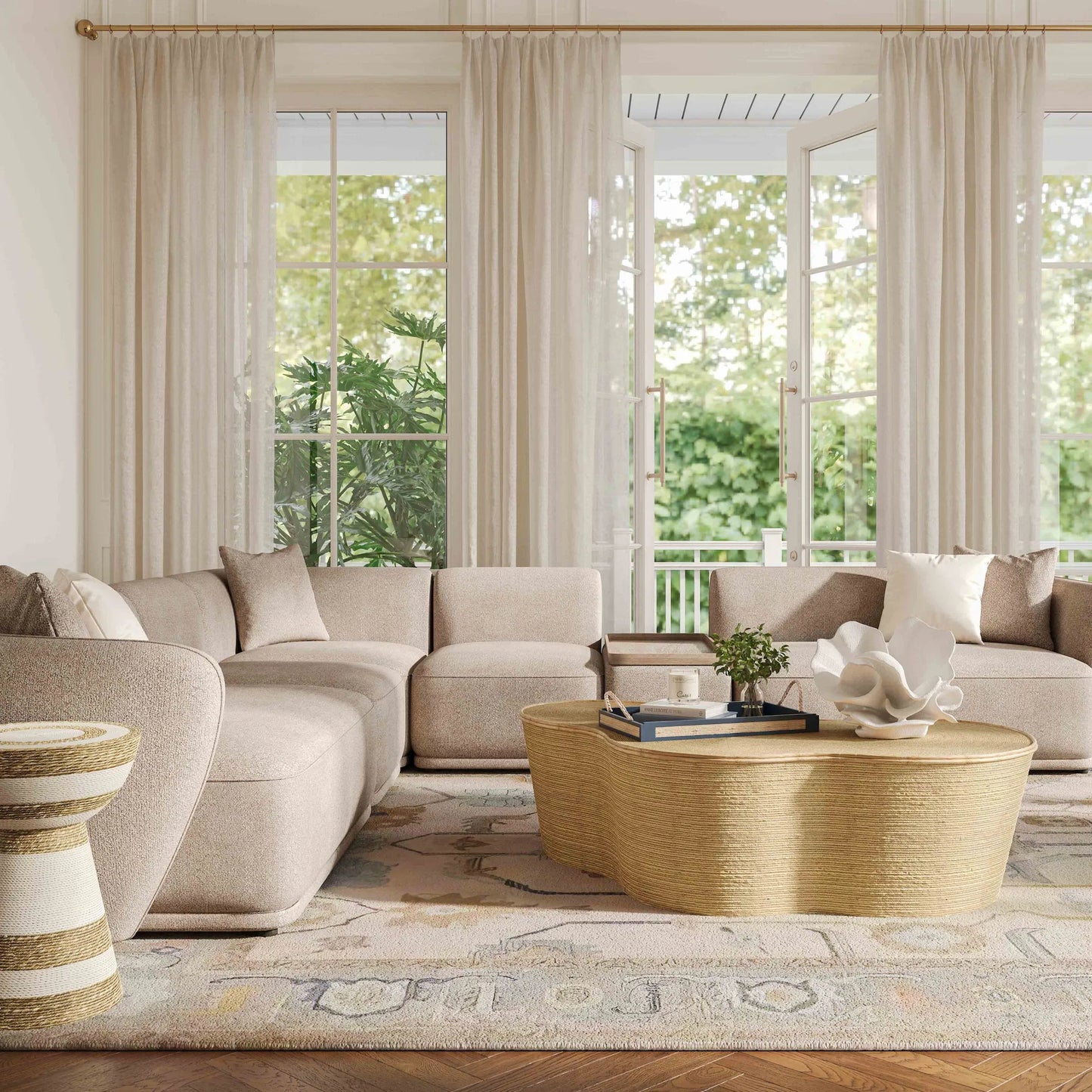 007 SI-2321019 | Lifestyle | Sylvie Boucle 6-Piece Sectional by TOV Furniture in cream. Made from boucle, mdf, plywood in a transitional style.