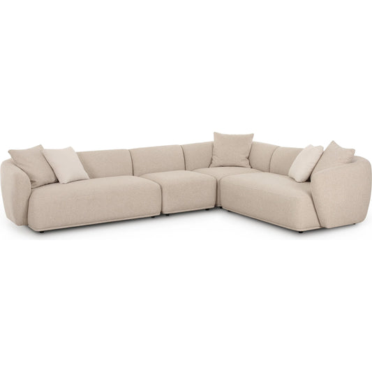 Sylvie Boucle 4-Piece Sectional by TOV Furniture in cream. Made from boucle, mdf, plywood in a unique style.