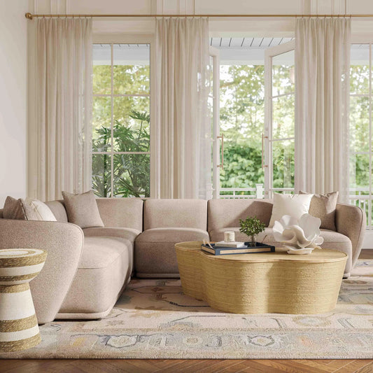 Sylvie Boucle 4-Piece Sectional by TOV Furniture in cream. Made from boucle, mdf, plywood in a unique style.